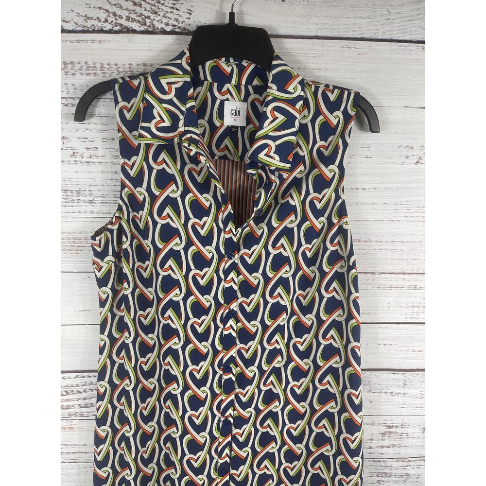 Cabi Shirtdress Women's Size S Blue Heart Print Sleeveless Button Front Collared - Picture 3 of 9